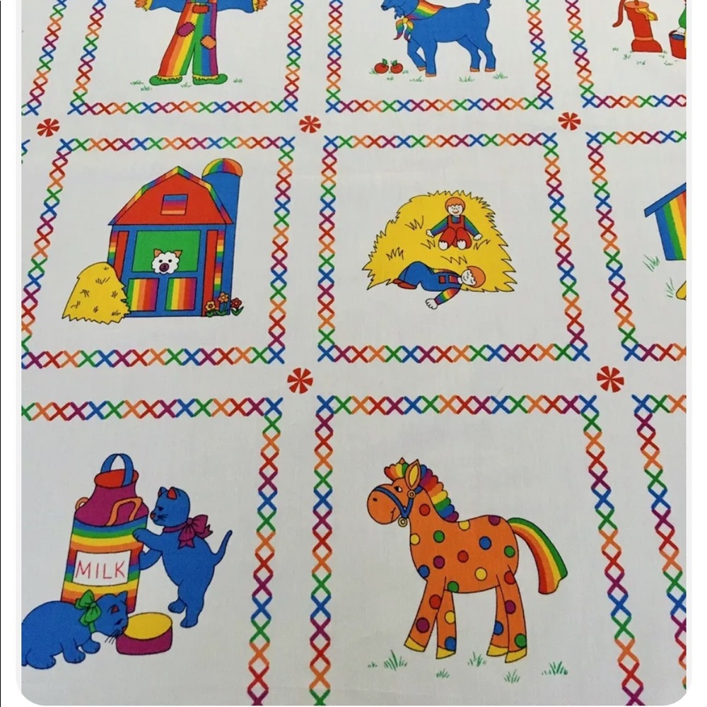Vtg  Rainbow pride fabric. 44 x 34 in.cotton blend quilting farm/barnyard